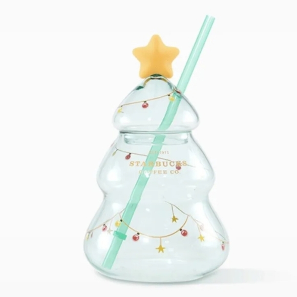 HTF Starbucks 2022 Christmas Tree Glass Straw Cup - Picture 5 of 9